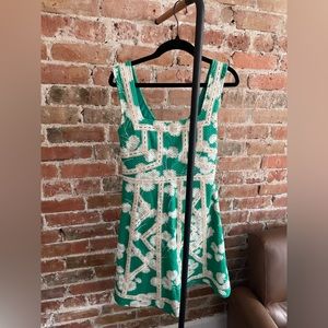 Emma dress in Kelly green with white and tan pattern